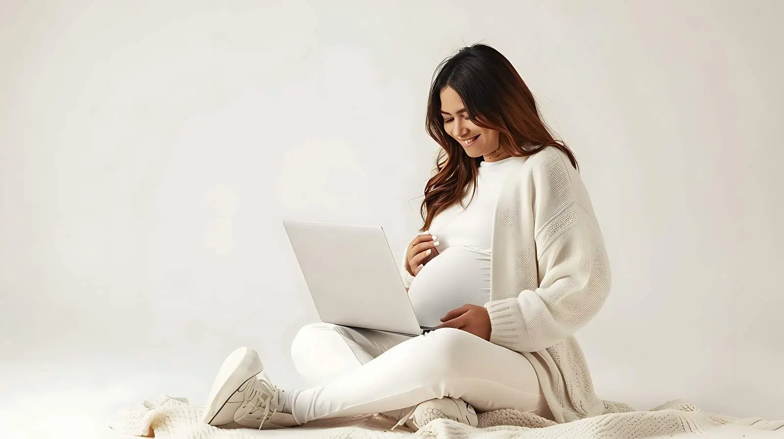Pregnant Woman Using Laptop Isolated Background — free download from Dotvec