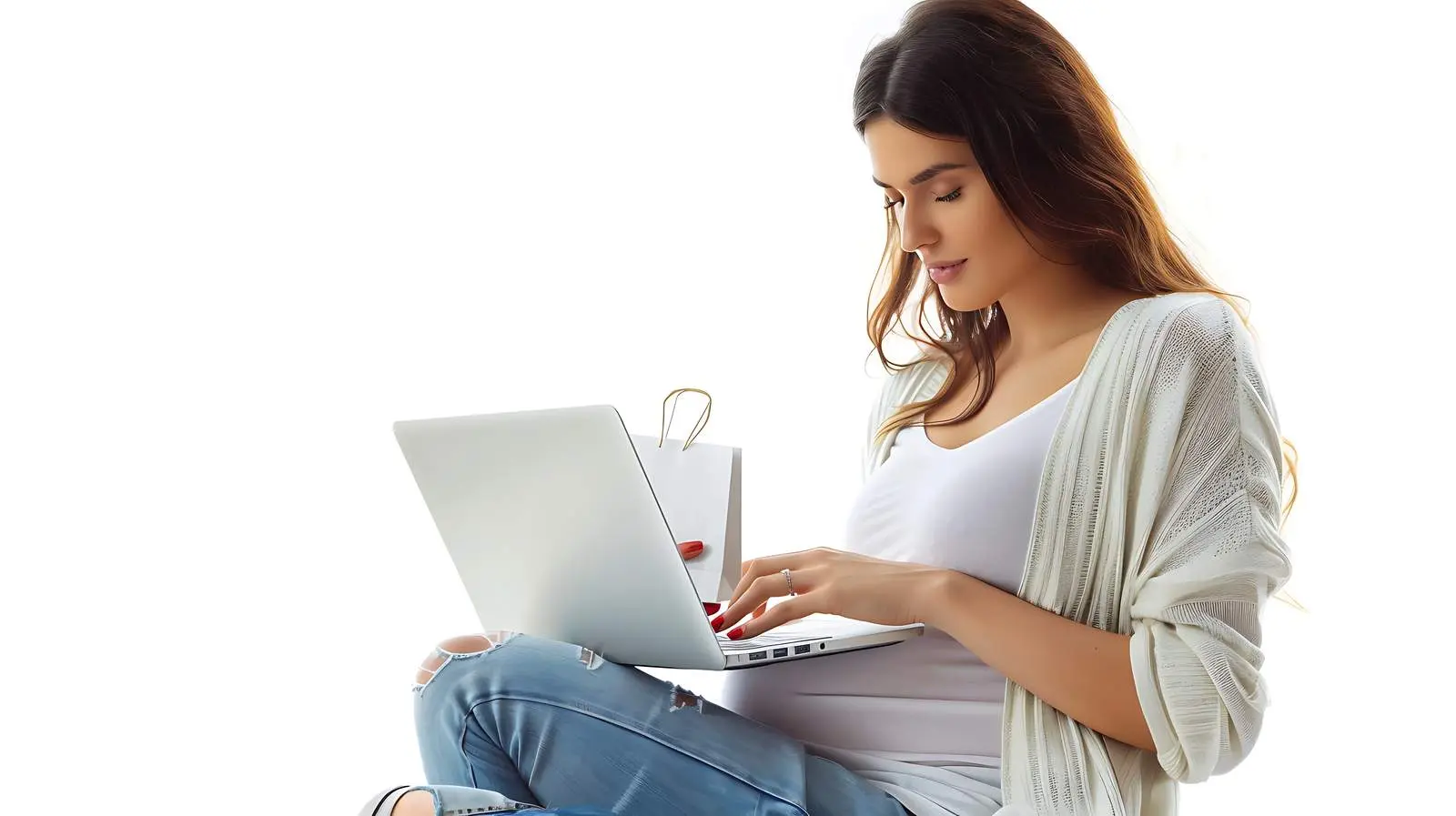 Pregnant Woman Shopping Online with Laptop — free download from Dotvec