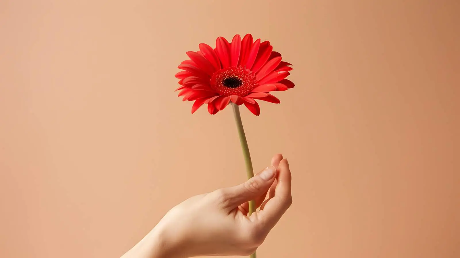 Woman Holding Red Daisy Gerber Flower — free download from Dotvec