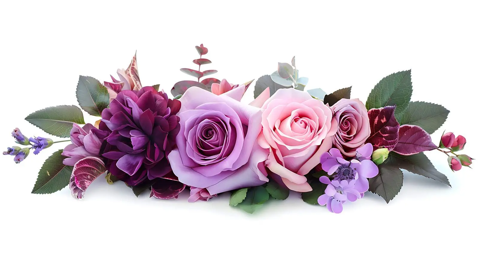 Elegant Rose and Purple Flower Bouquet on White — free download from Dotvec