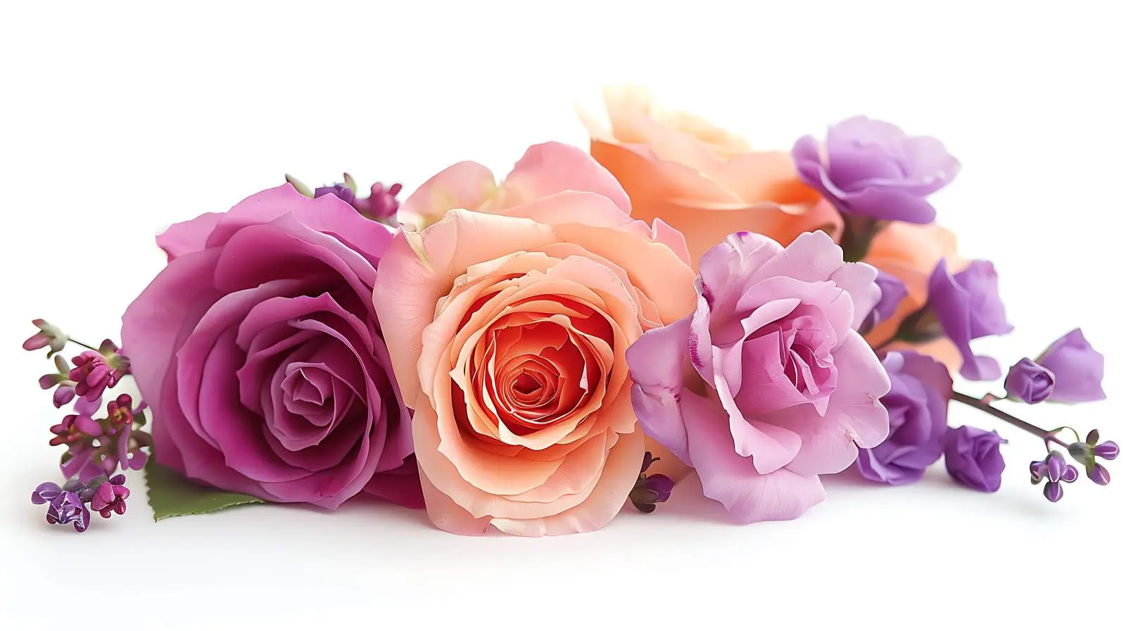 Elegant Rose and Purple Flower Bouquet on White – free flower decoration image from Dotvec