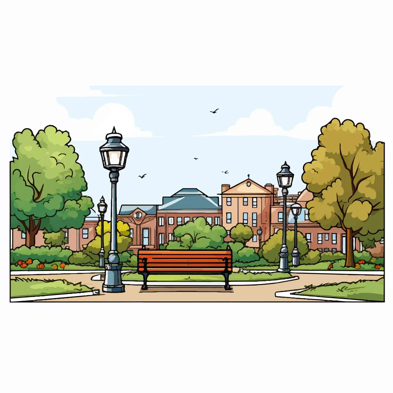 Beautiful Garden Square with Trees and Benches — free download from Dotvec