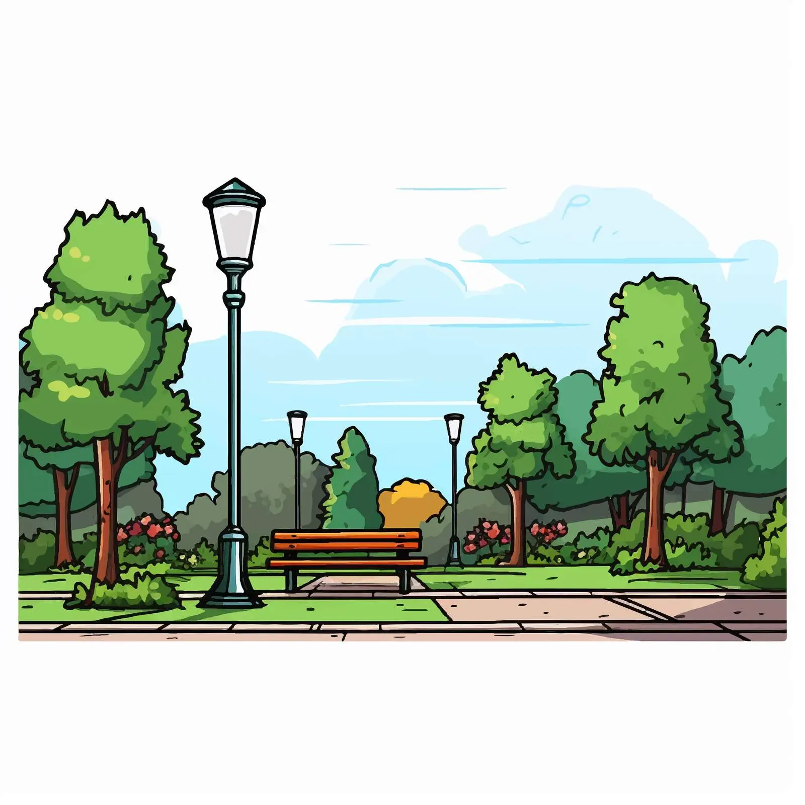 Lush Garden Square with Trees and Benches – free social space image from Dotvec