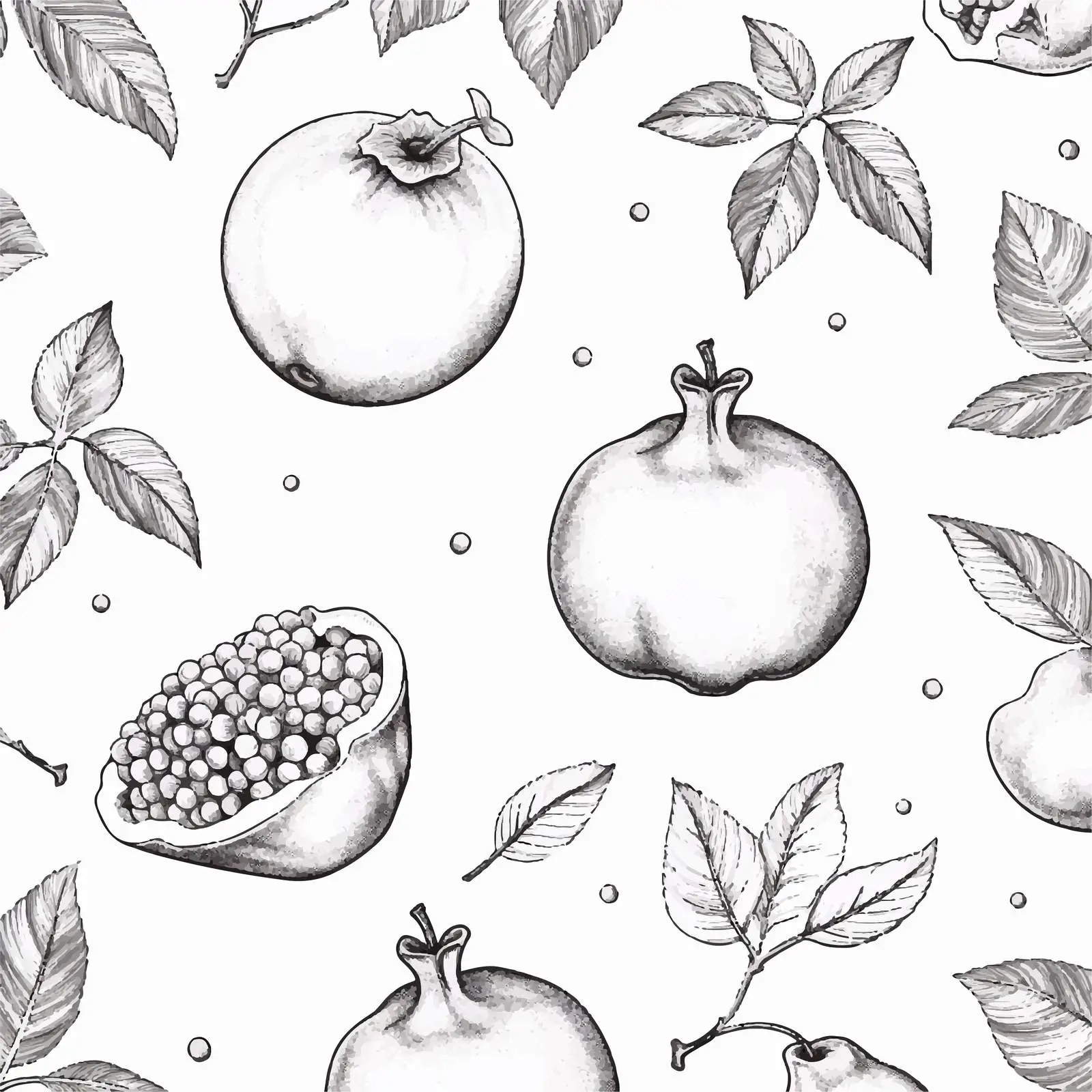 Monochrome Pomegranate Seamless Vector Pattern — free download from Dotvec