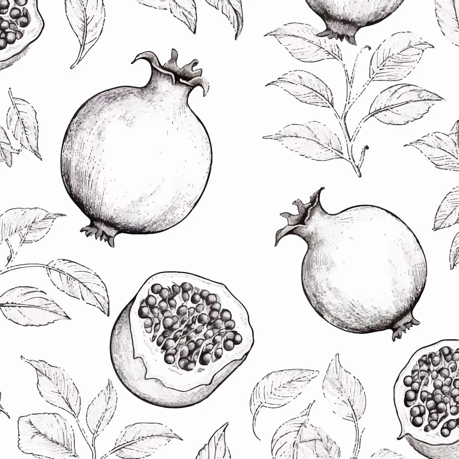 Monochrome Pomegranate Seamless Pattern Design — free download from Dotvec