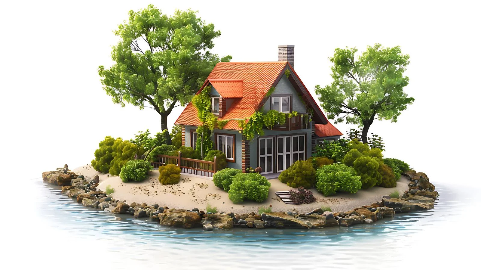 Scenic Coastal Cottage on White Background — free download from Dotvec