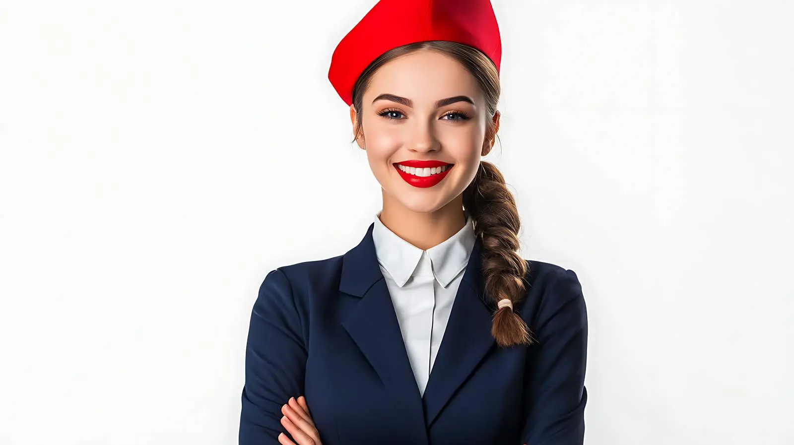 Smiling Stewardess in Uniform Isolated on White — free download from Dotvec