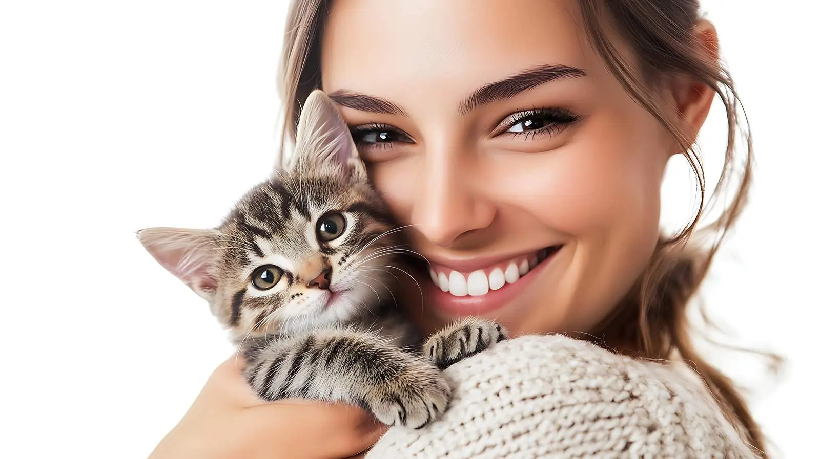 Smiling Woman Holding a Kitten — free download from Dotvec