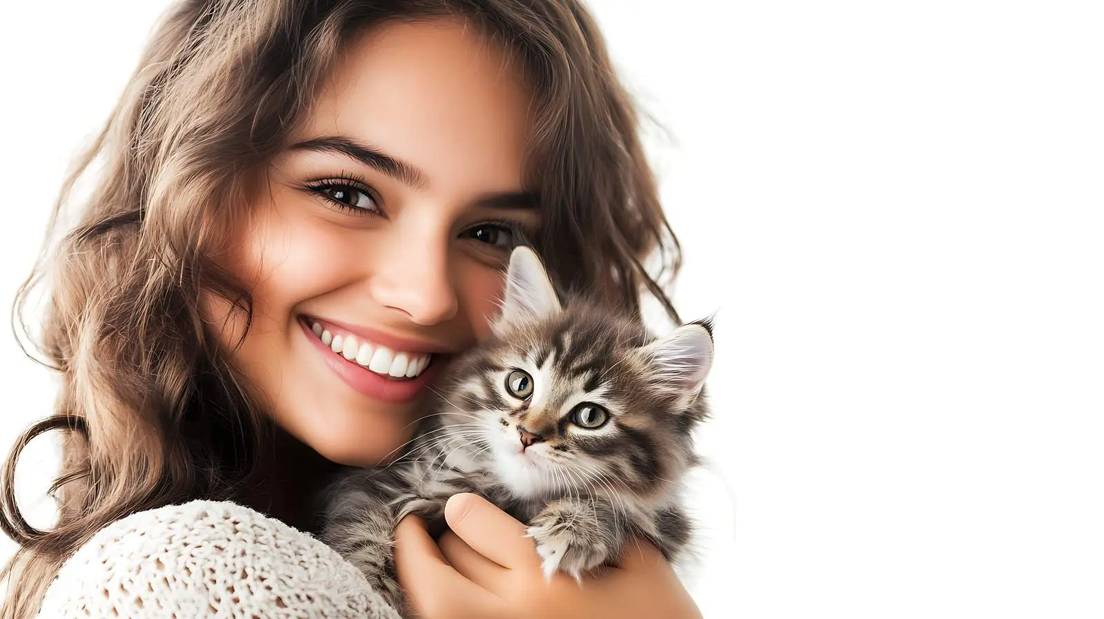 Smiling Woman Holding Kitten in Her Arms — free download from Dotvec