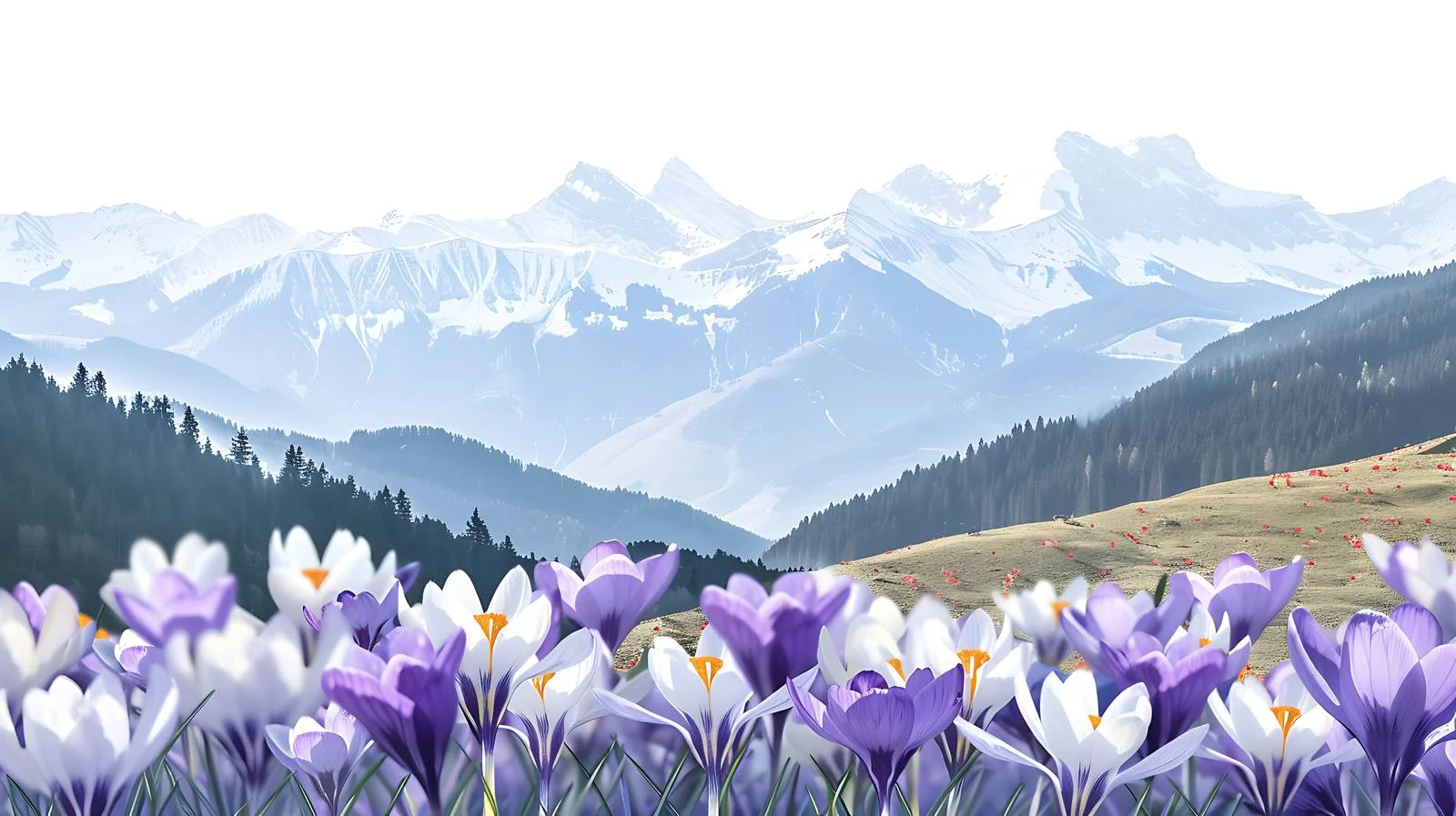Serene Spring Mountain Landscape with Blooming Crocus — free download from Dotvec