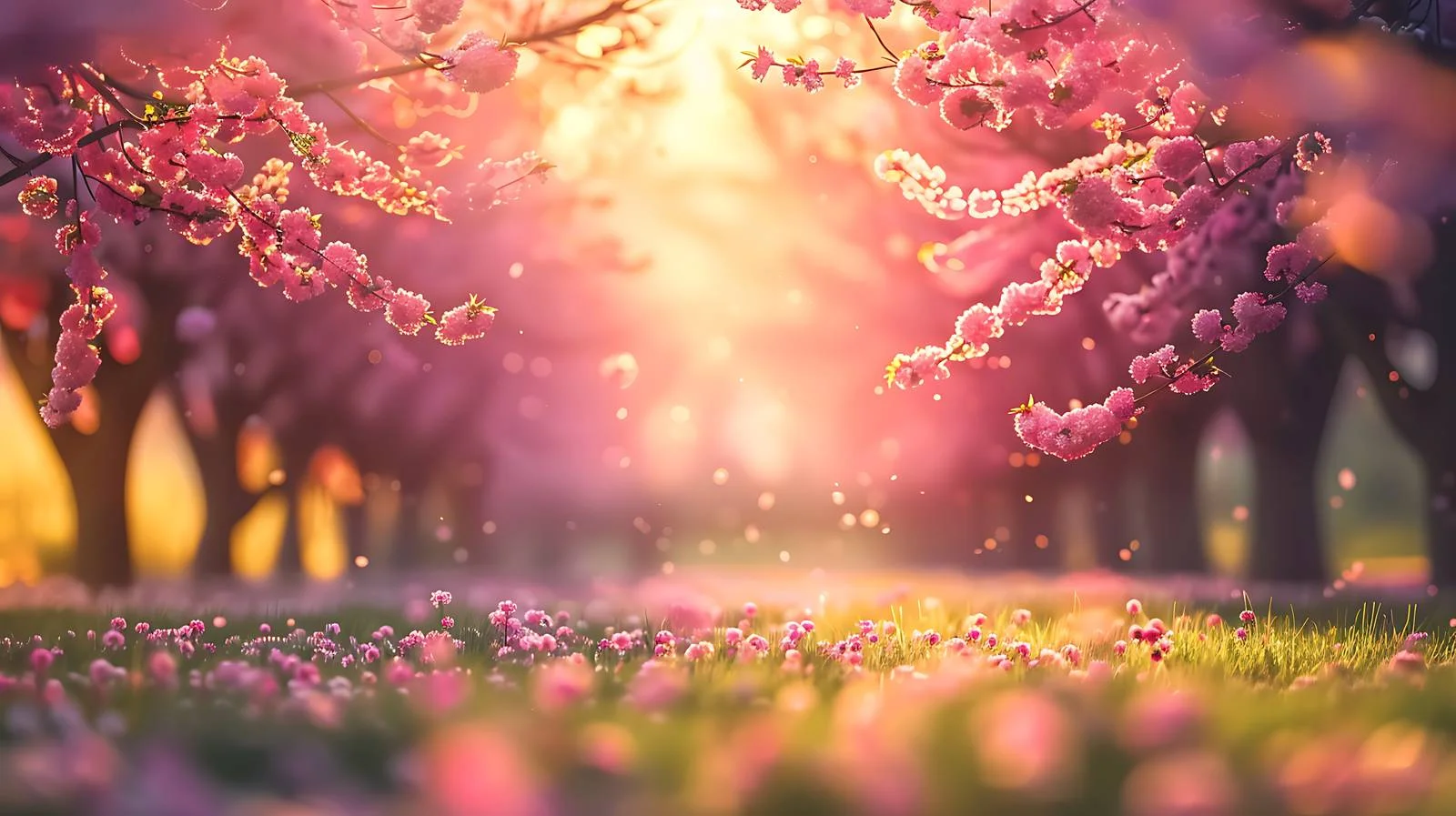 Vibrant Spring Sunset Among Cherry Trees — free download from Dotvec
