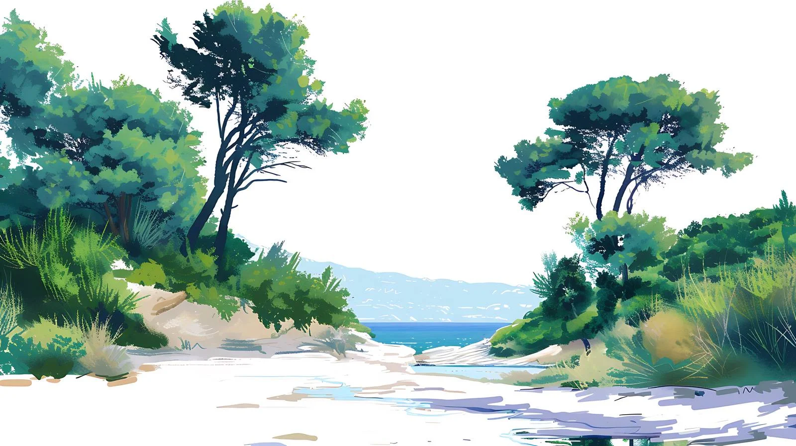 Serene Greek Summer Landscape Against White Background — free download from Dotvec