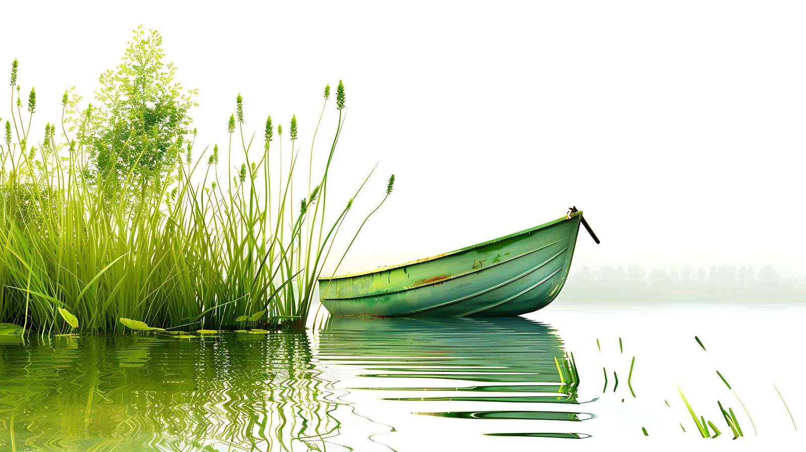 Tranquil Summer Scene: Green Boat on Lake — free download from Dotvec