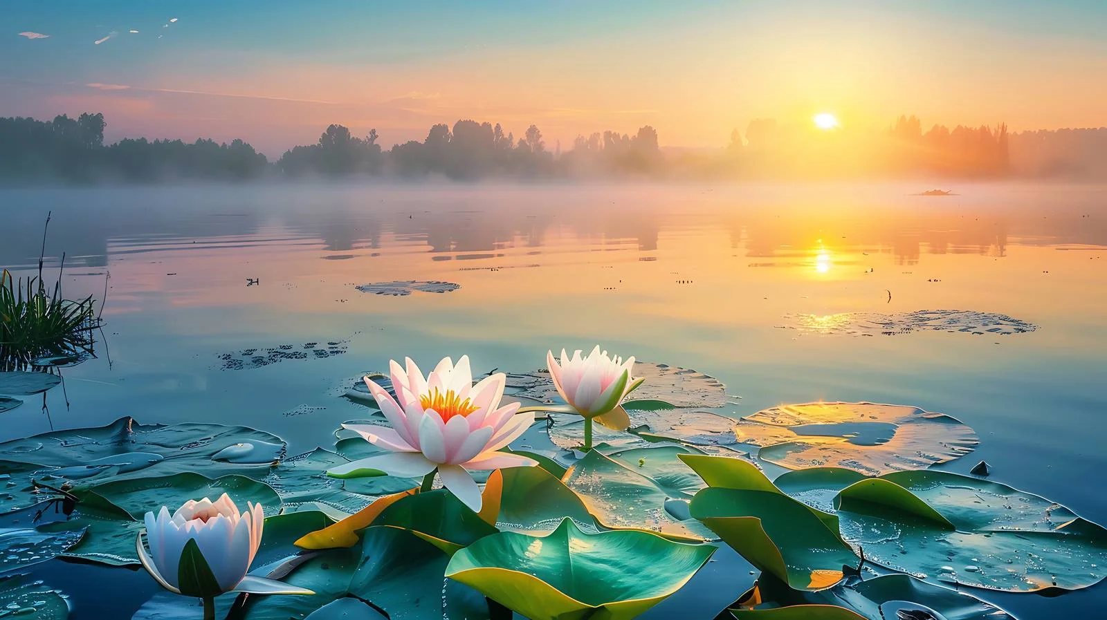 Serene Summer Sunrise Over Water Lilies — free download from Dotvec