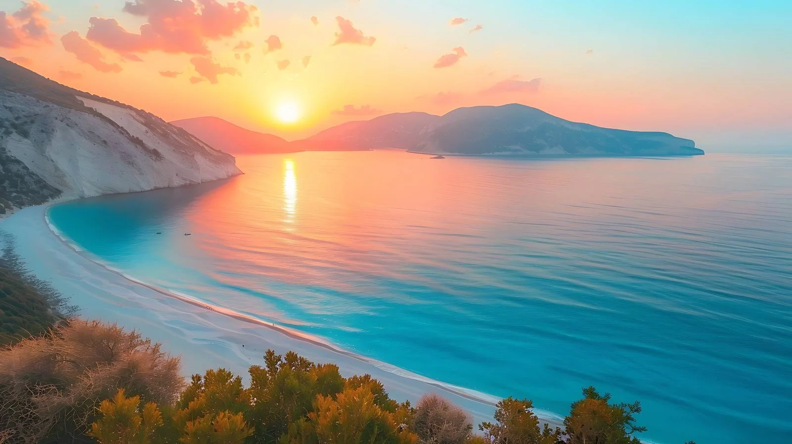 Vibrant summer sunset at Myrtos Beach — free download from Dotvec