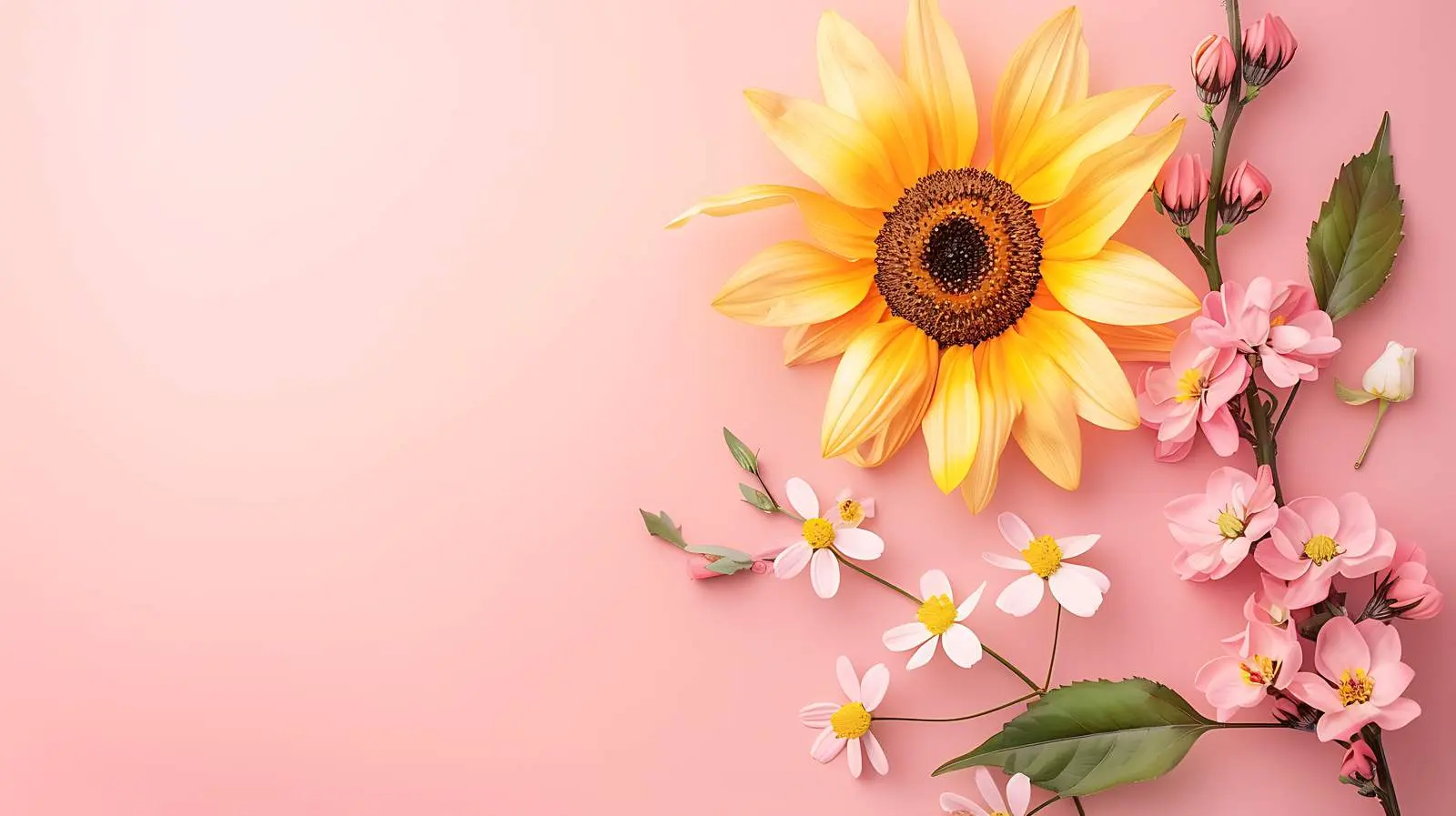 Sunflower Against Peach Background - Minimal Floral — free download from Dotvec