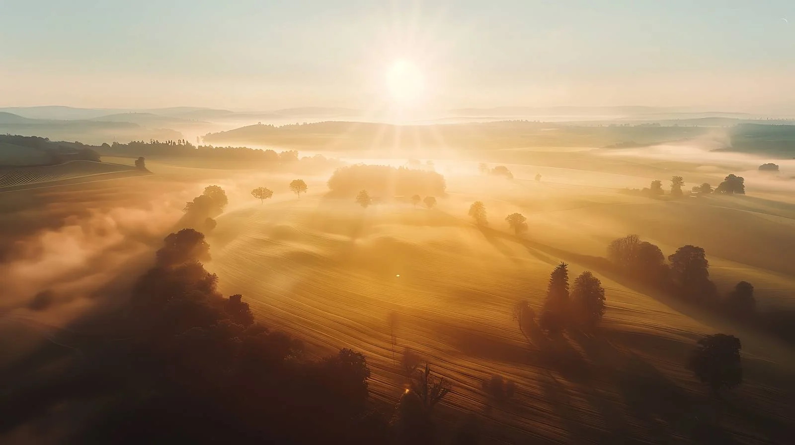 Serene Aerial Sunrise Over Secluded Terrain — free download from Dotvec