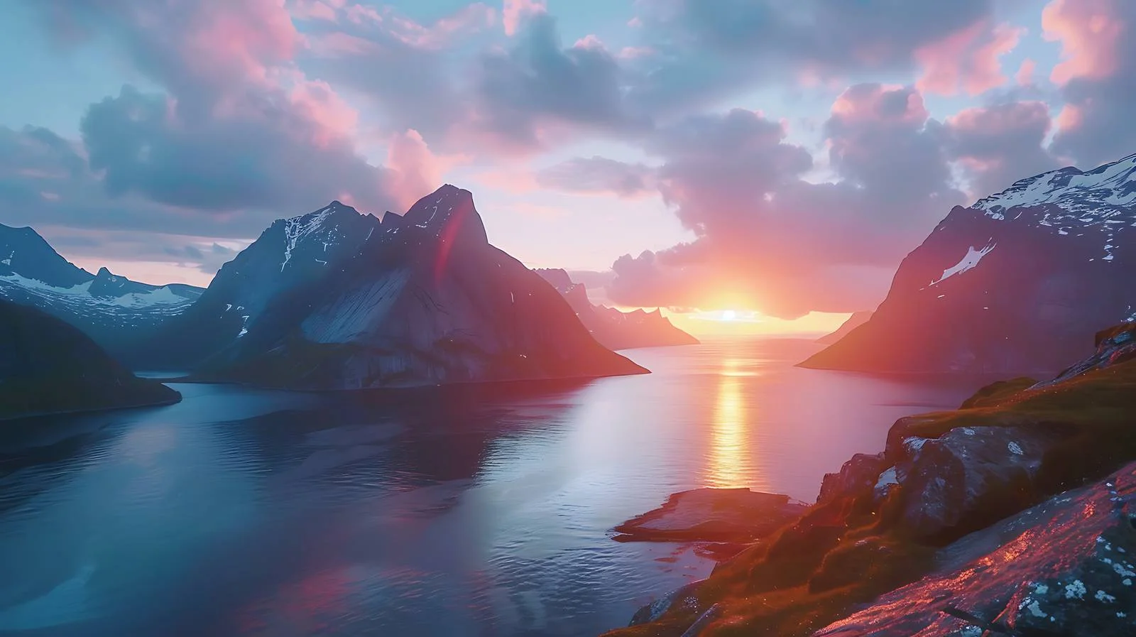 Serene Sunrise in Norwegian Lofotens Archipelago — free download from Dotvec