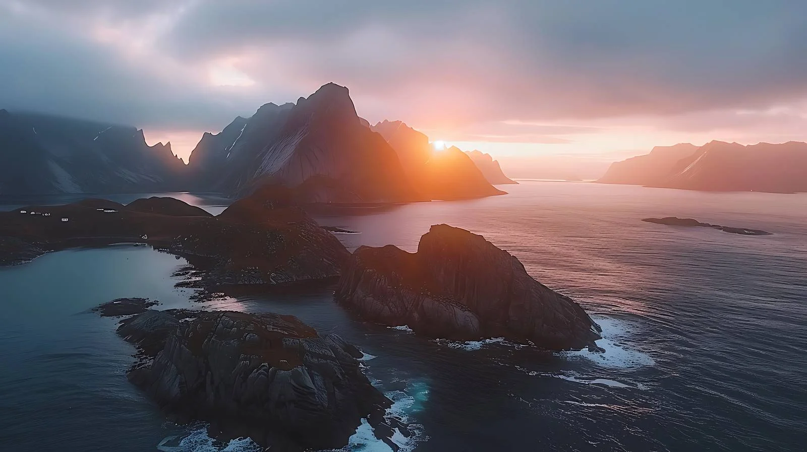 Majestic Sunrise over Sakrisoy in Lofotens — free download from Dotvec