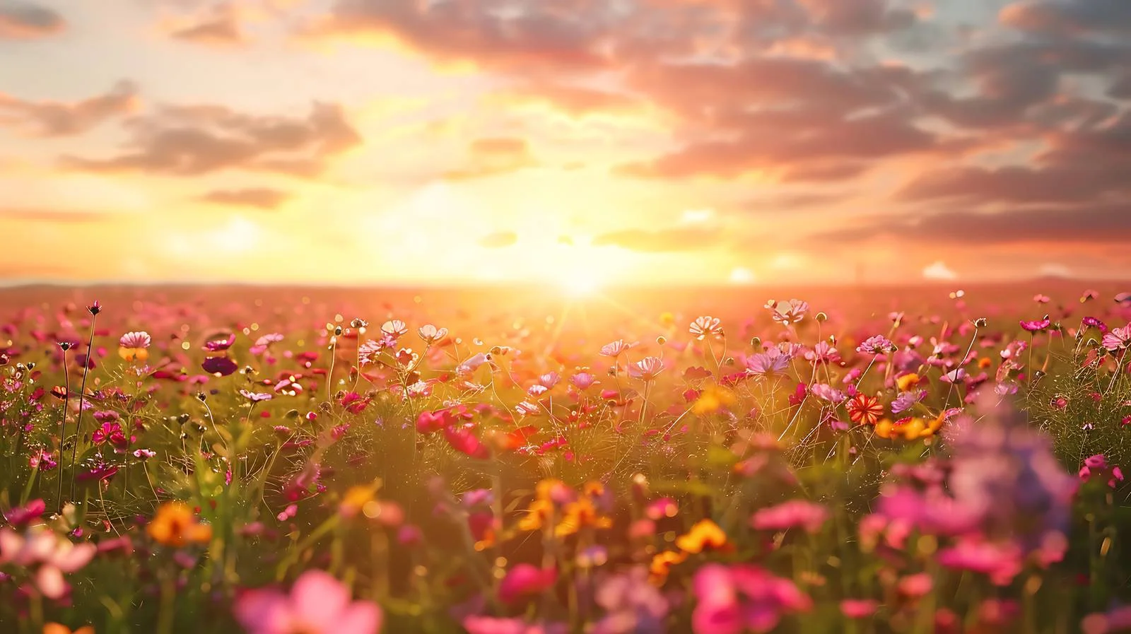Breathtaking Sunrise Above Flourishing Floral Meadow — free download from Dotvec