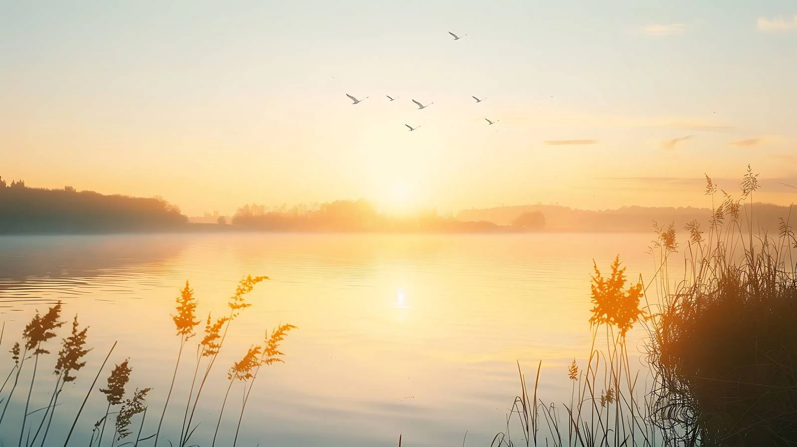 Serene Sunrise Reflecting on Still Lake — free download from Dotvec