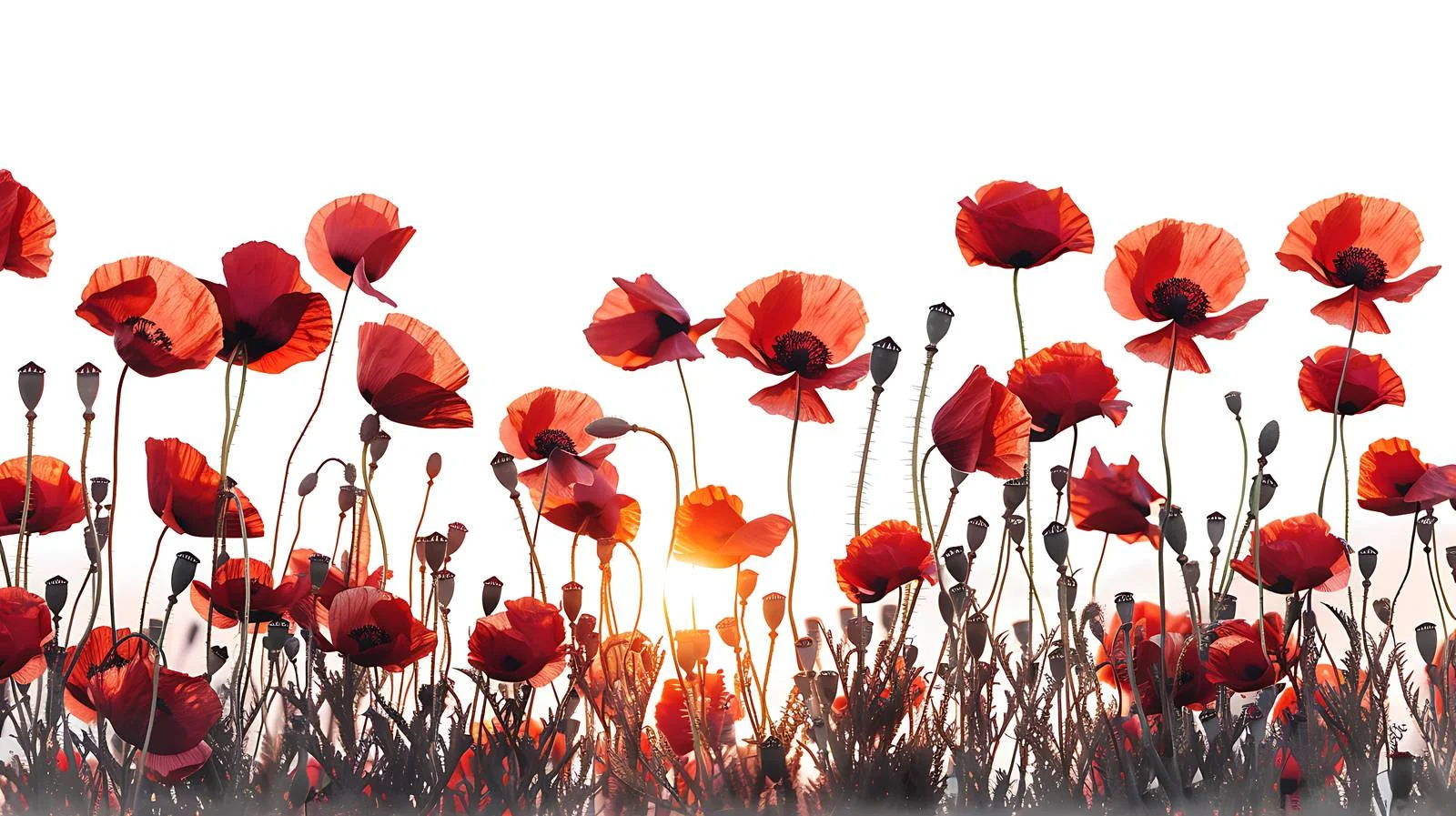 Vibrant Sunrise Above Red Poppies Field — free download from Dotvec
