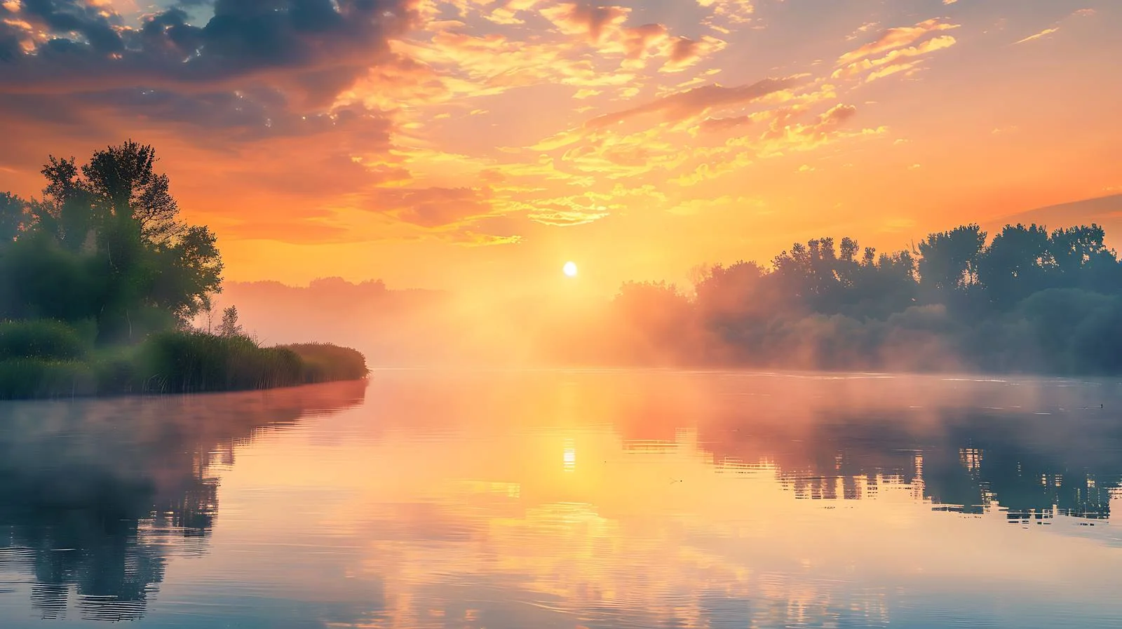 Serenity of Sunrise River Banks Glowing — free download from Dotvec