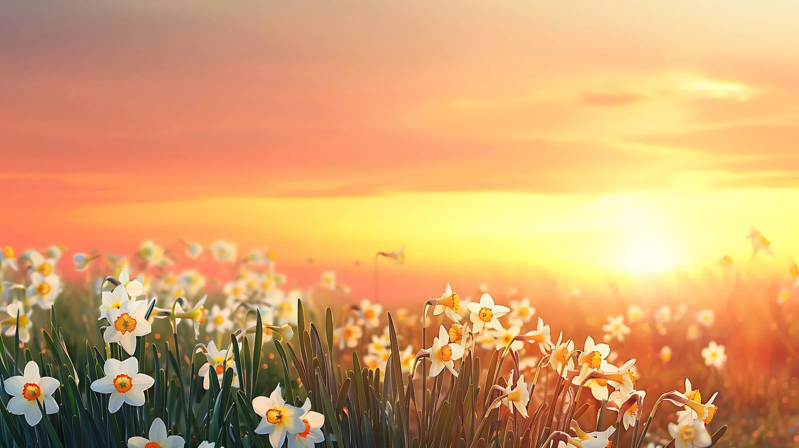 Vibrant Sunset Glow on Narcissus Field — free download from Dotvec