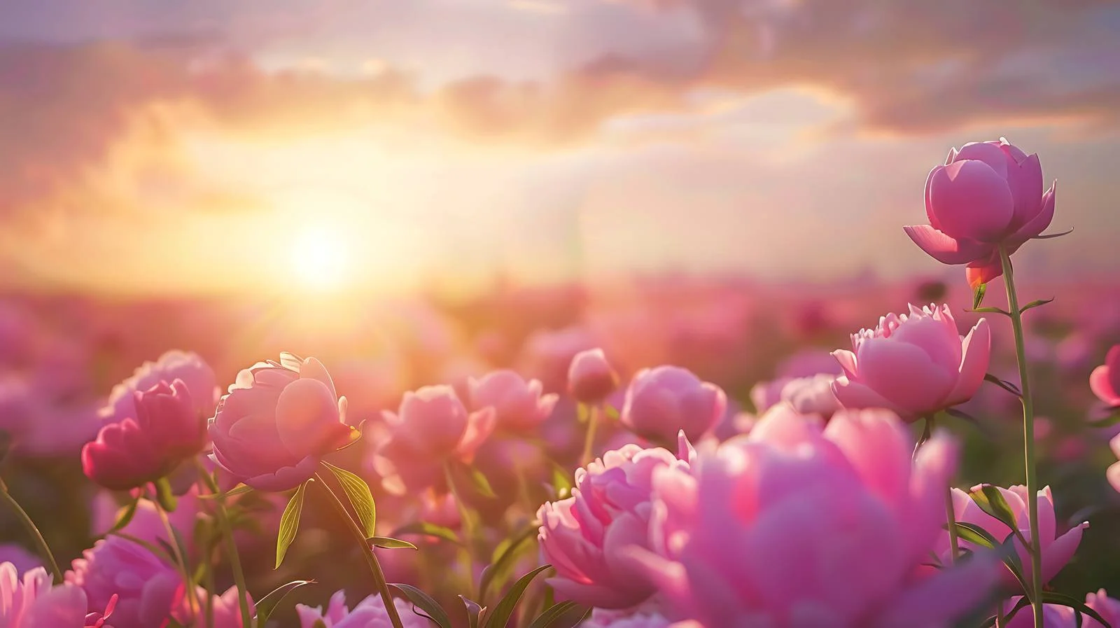 Vibrant Sunset Sky Above Peony Field — free download from Dotvec