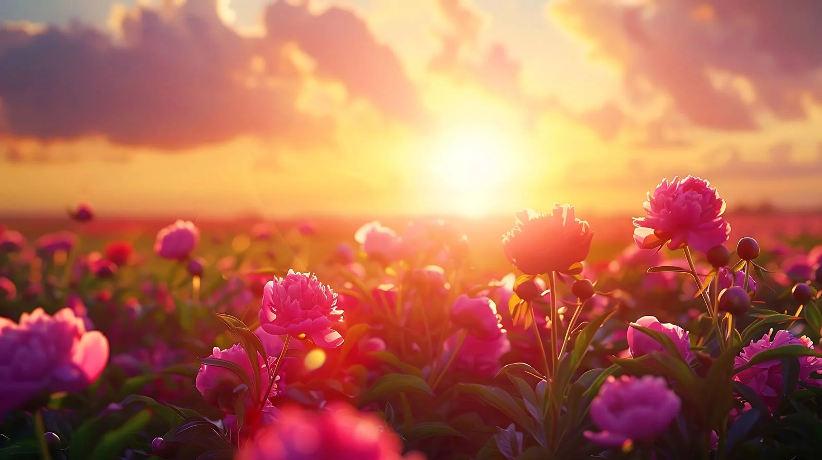 Vivid Sunset Above Peony Field Isolated — free download from Dotvec