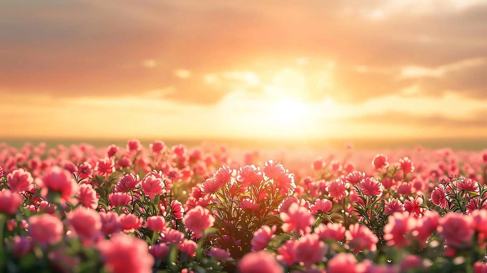 Vivid Peony Field Bathed in Stunning Sunset — free download from Dotvec