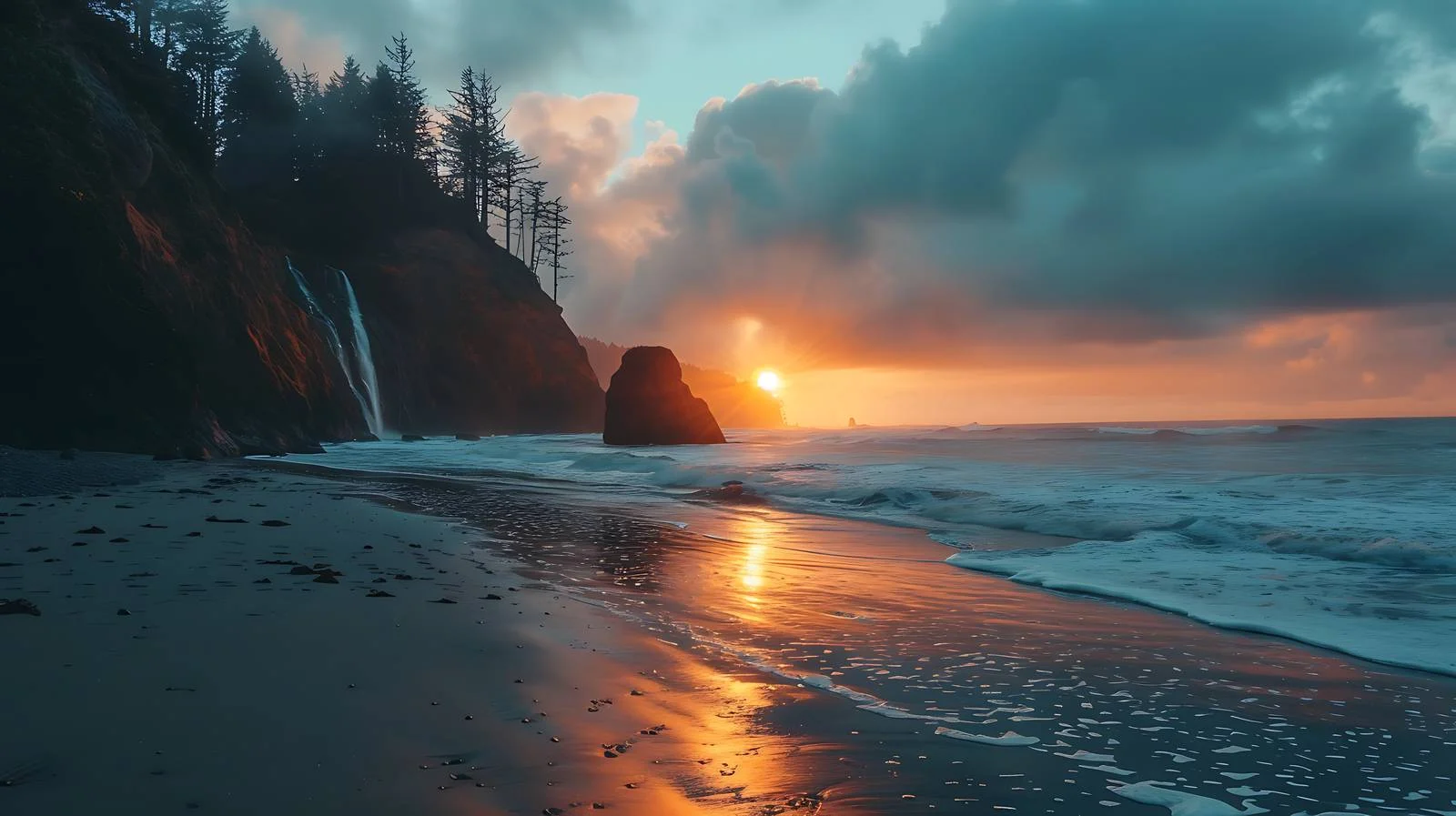 Panoramic Pacific Ocean Sunset Reflecting Calmly — free download from Dotvec