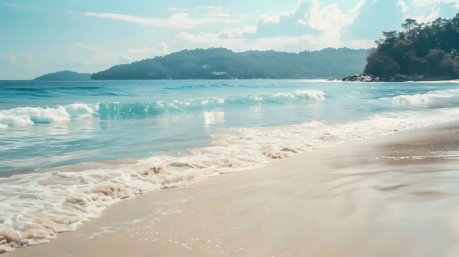 Tropical Beach with White Sand and Blue Sea – free clouds image from Dotvec