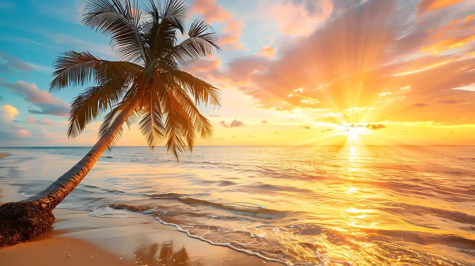 Tropical Palm Tree on Serene Beach – free destination image from Dotvec