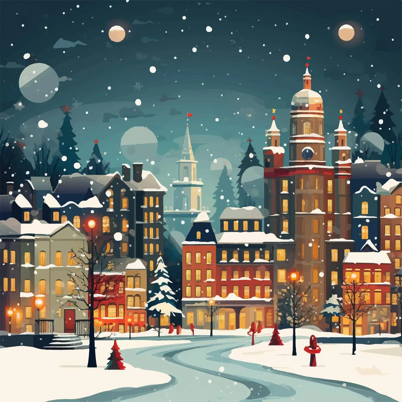 Colorful Antique Urban Landscape Vector Art — free download from Dotvec