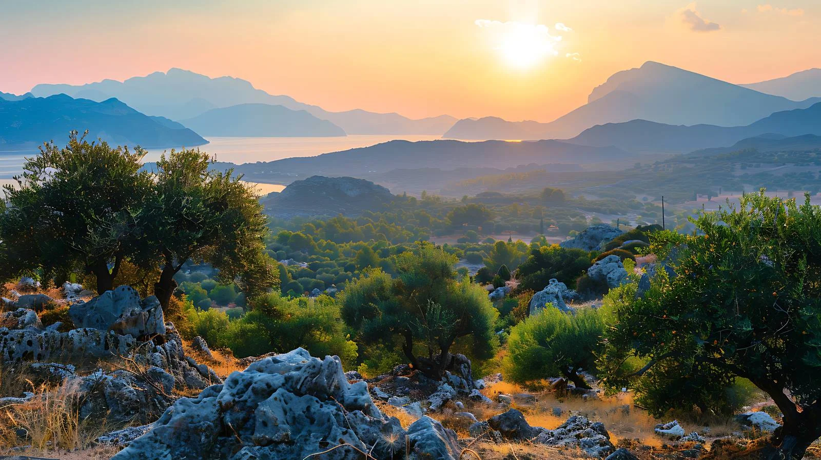 Serene Olive Grove and Mountain Panorama — free download from Dotvec
