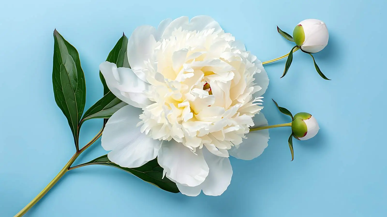 White Peony Flower on Blue Flat Lay Background — free download from Dotvec