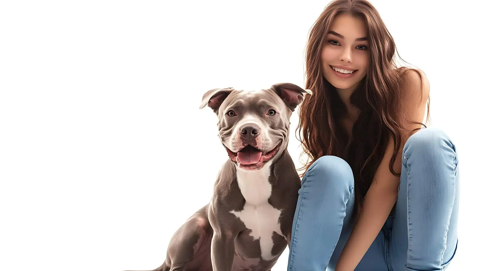 Woman in Jeans with Pitbull Companion – free training image from Dotvec