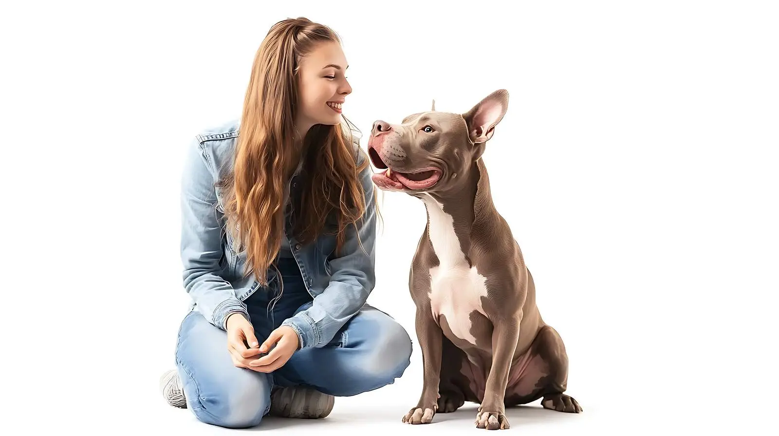 Woman in Jeans Relaxing with Pitbull Dog – free pitbull image from Dotvec