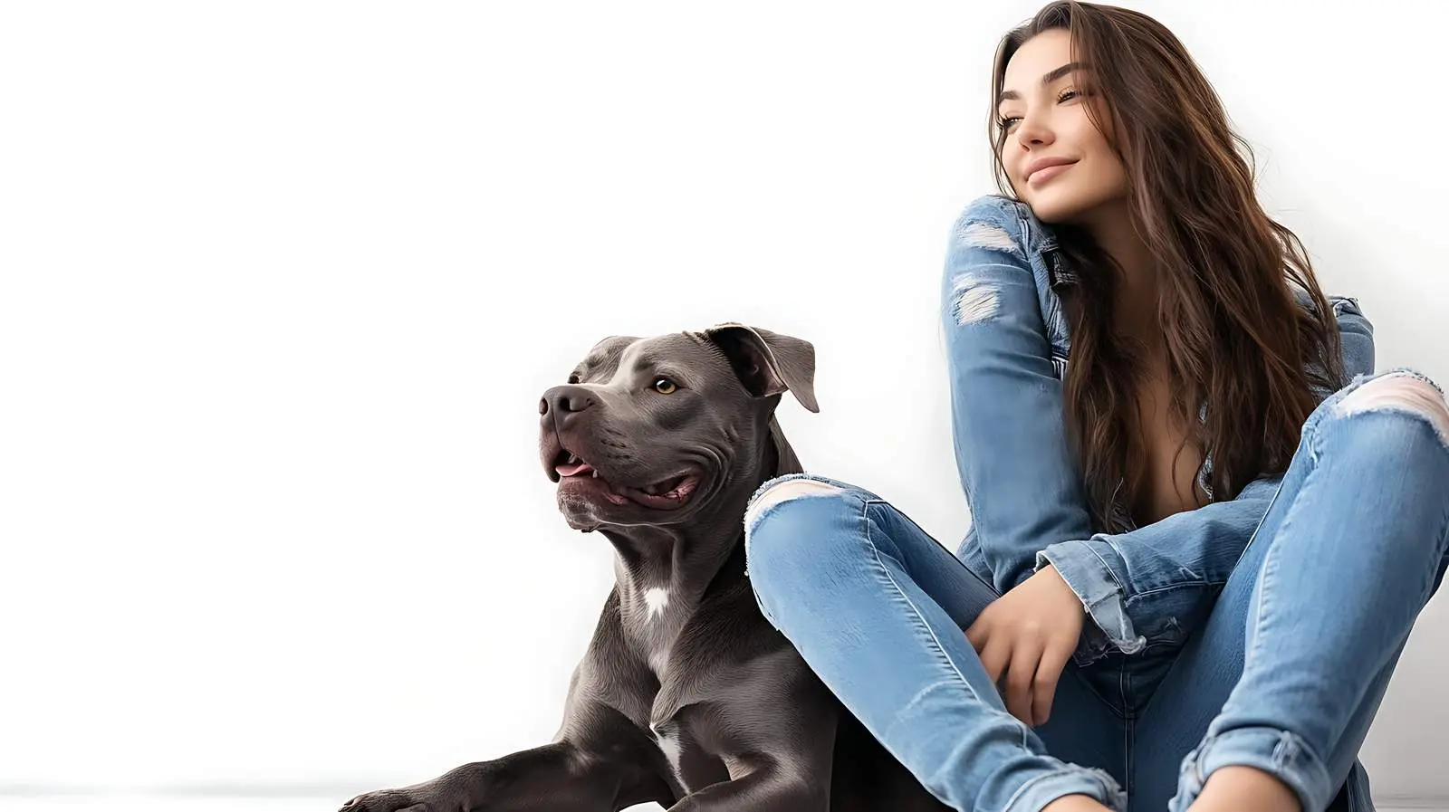 Stylish Woman with Pit Bull in Casual Jeans — free download from Dotvec