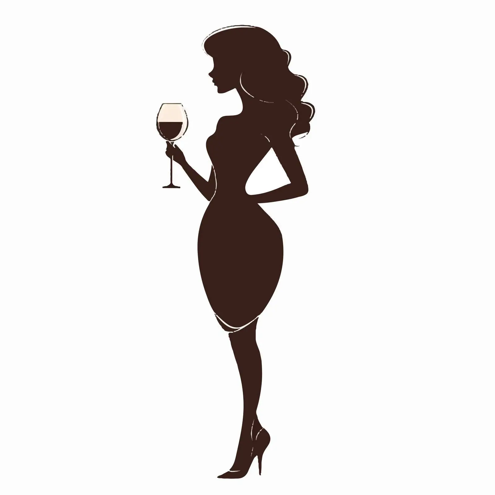 Elegant Woman Silhouette with Wine — free download from Dotvec