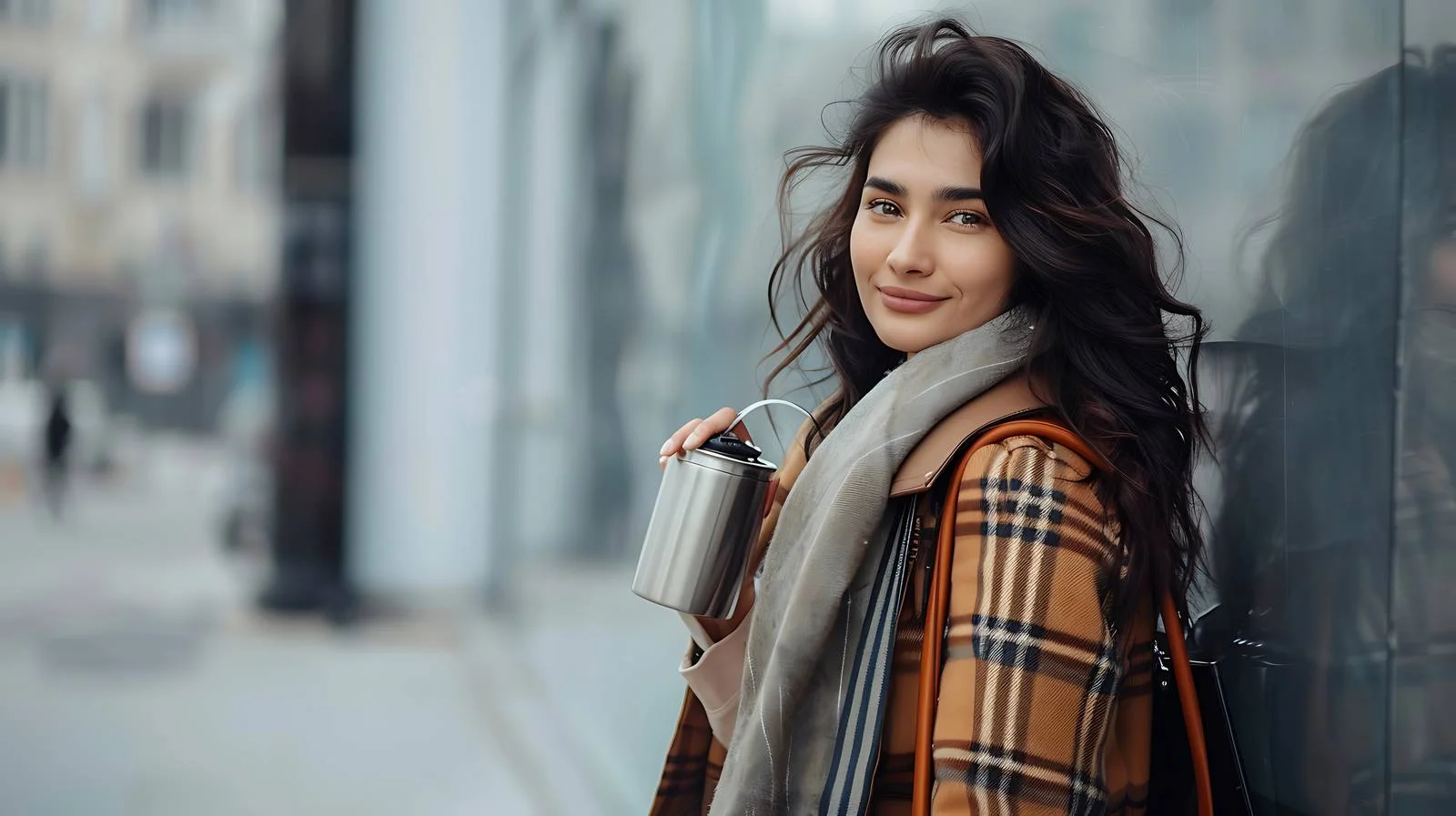 Elegant Woman with Purse and Thermos — free download from Dotvec