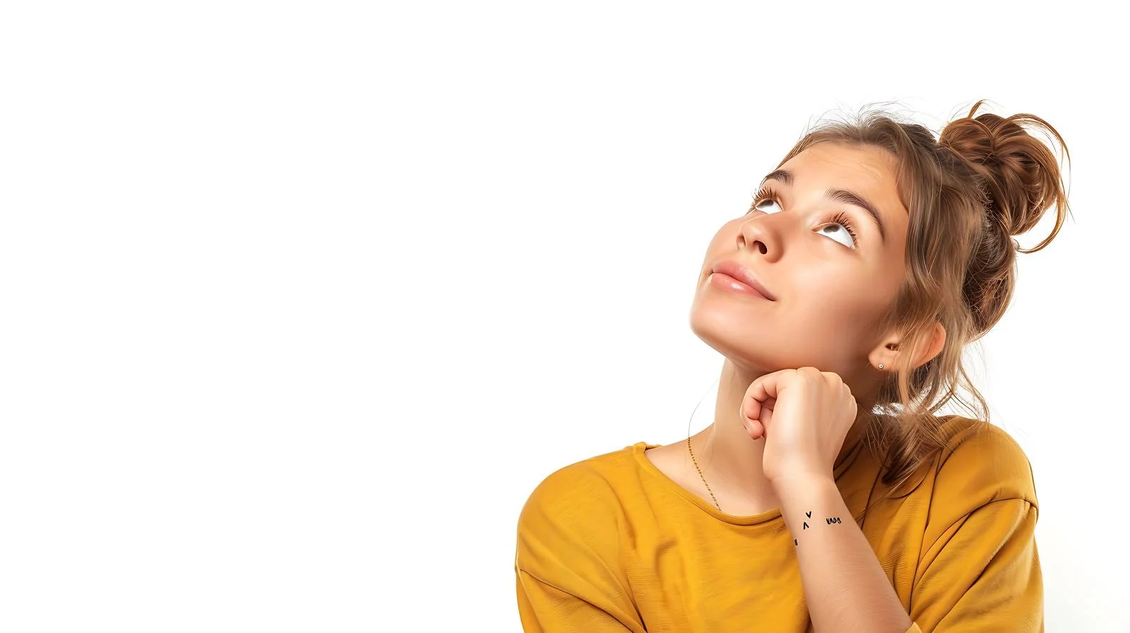 Contemplative Caucasian Woman Gazing Upward Gracefully — free download from Dotvec