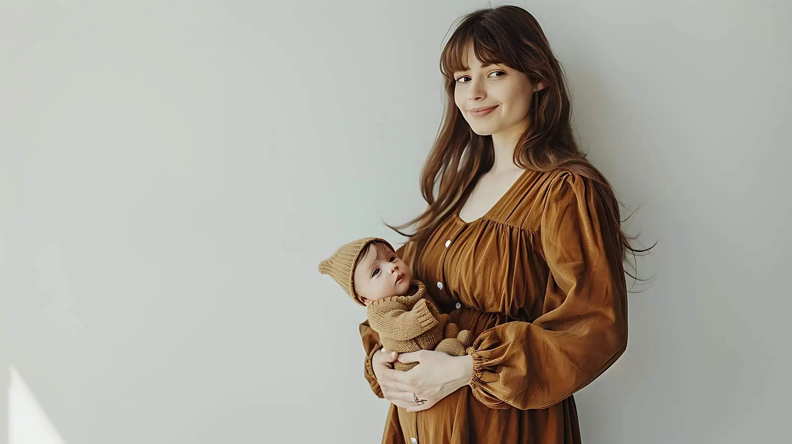 Elegant Pregnant Woman in Brown Dress – free patio image from Dotvec