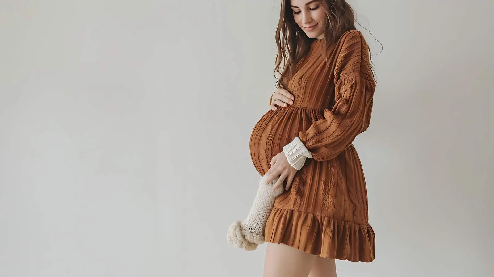 Beautiful Pregnant Woman in Brown Dress — free download from Dotvec