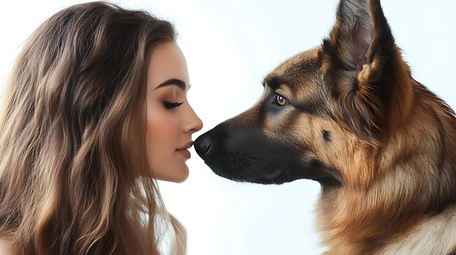 Young Woman with German Shepherd on White Background – free trusting image from Dotvec