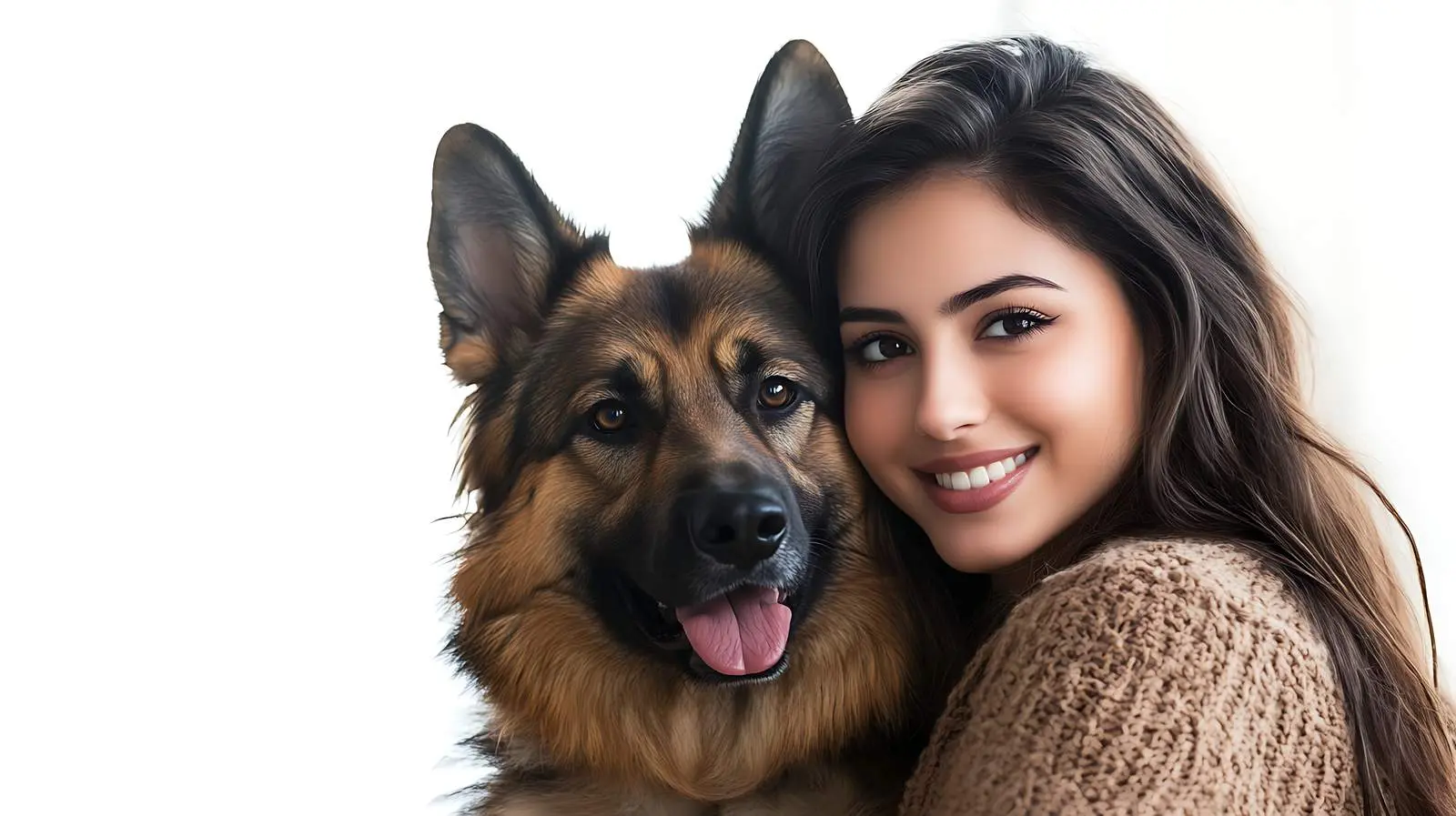Young Woman with German Shepherd on White Background — free download from Dotvec