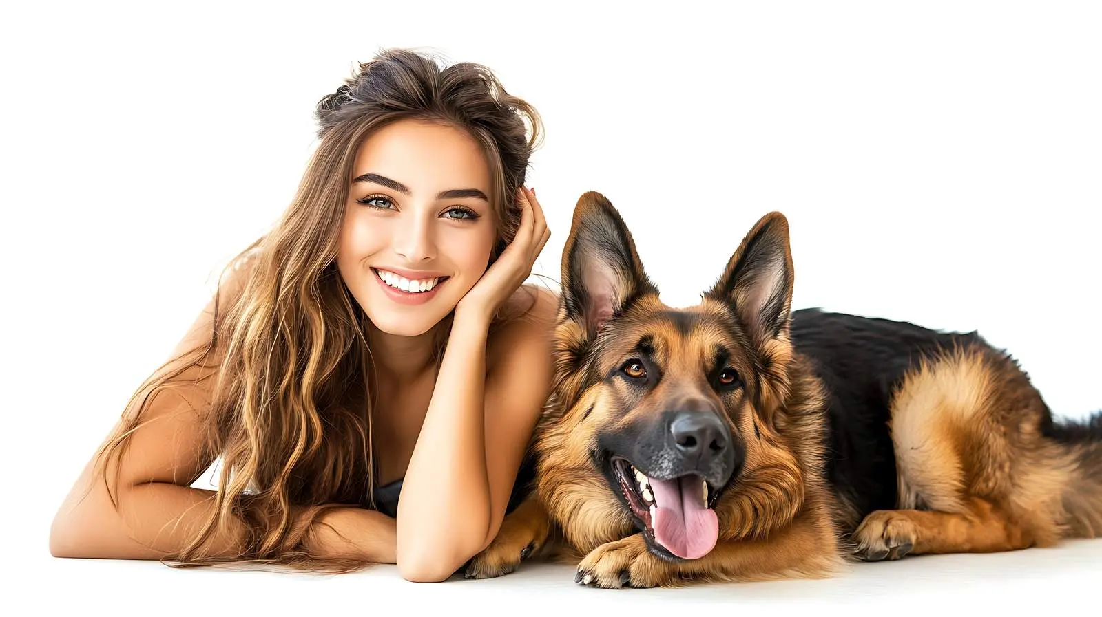 Young Woman with German Shepherd on White Background — free download from Dotvec
