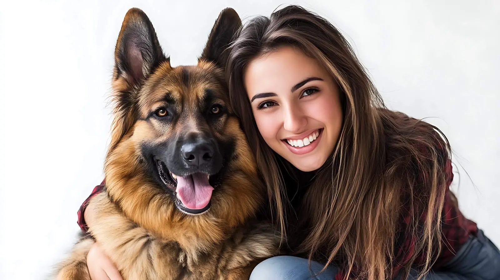 Young Woman with German Shepherd on White Background — free download from Dotvec