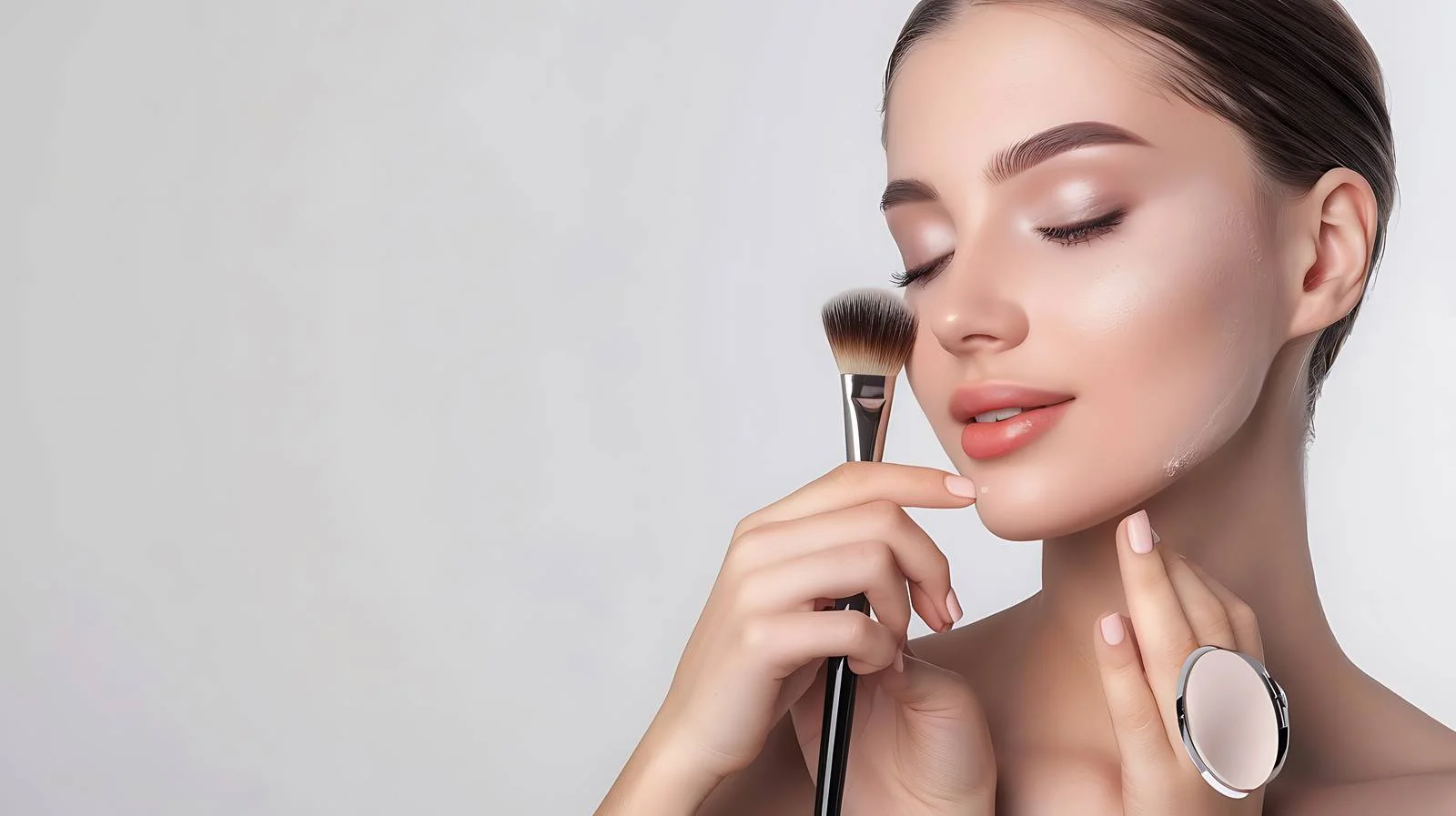 Elegant lady using face powder application — free download from Dotvec